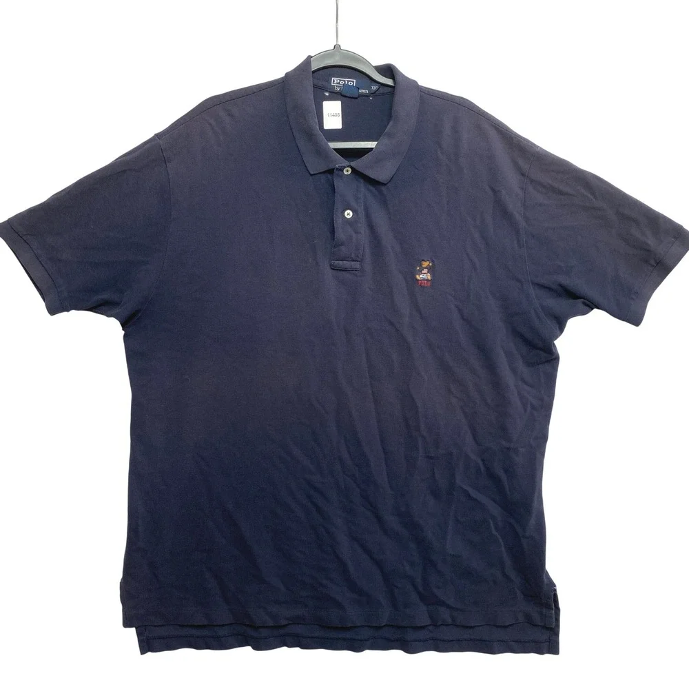 Polo Ralph Lauren Polo Shirt Mens XXL Navy Bear Logo Distressed Cotton